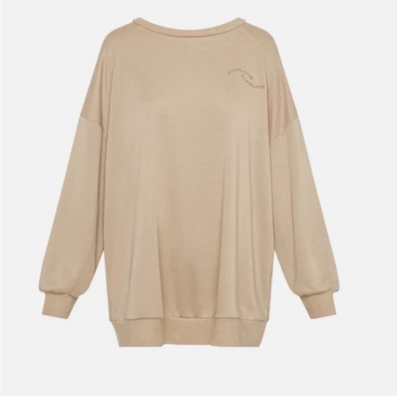 For Love and Lemons Alex Oversized crewneck Pullover Sweatshirt Tan Embroidered - Picture 6 of 6